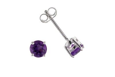 Sterling Silver Amethyst Earrings Stud Solitaire Studs Real Stone 925 Hallmark