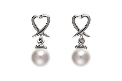 Pearl Heart Silver Earrings Drop Drops 925 hallmark