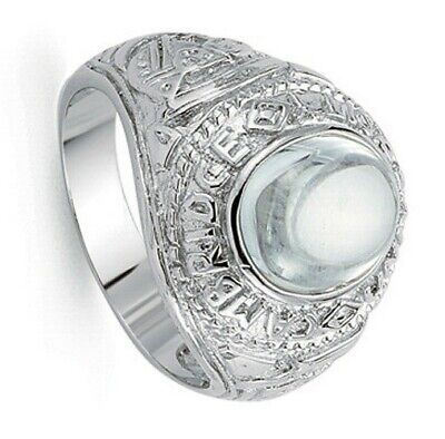 Gents College Ring With A White Stone Centre Solid Sterling Silver Sizes T - Y