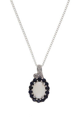 Sapphire and Opal Pendant and Earrings Set With Diamond Solid Sterling Silver