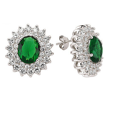 Emerald Earrings Silver Cluster Stud Sterling Silver Studs 21 x 19mm