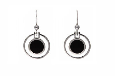 Sterling Silver Onyx Earrings Natural Stone Drops 925 Hallmark British made