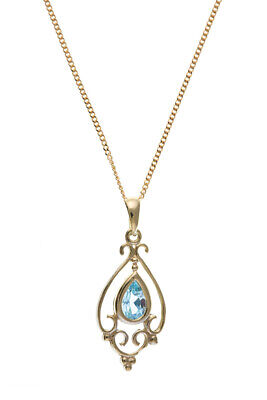 Victorian Blue Topaz Pendant Yellow Gold Hallmarked 18" Chain British Made