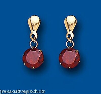 9ct Yellow Gold Garnet Drop Earrings Solitaire Hallmarked January Birthstone