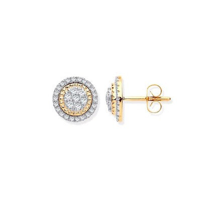 Real Diamond Circles Earrings 9ct Yellow Gold 9.6mm Wide 0.36ctw Mined Diamonds