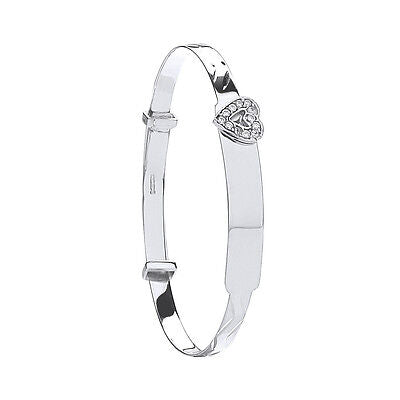 White Gold Baby Bangle Identity Sparkly Heart Hallmarked Christening Gift
