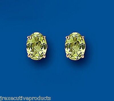 9ct Gold Peridot Oval Stud Earrings Yellow Gold August Birthstone