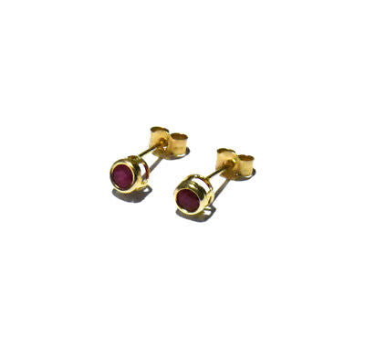 9ct Gold Ruby Stud Earrings Yellow Gold 3.5mm Solitaire Studs July Birthstone