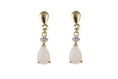 9ct Yellow Gold Opal Drop Earrings Teardrop Hallmark October Birthstone