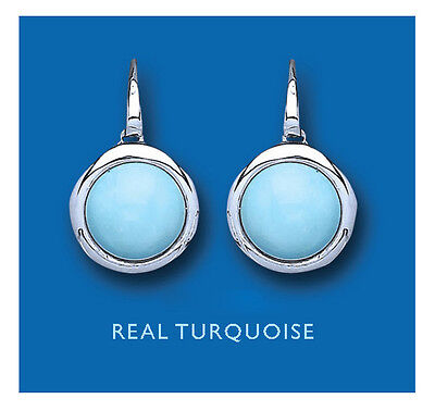 Sterling Silver Turquoise Earrings Real Stone Drops 925 Hallmark British Made
