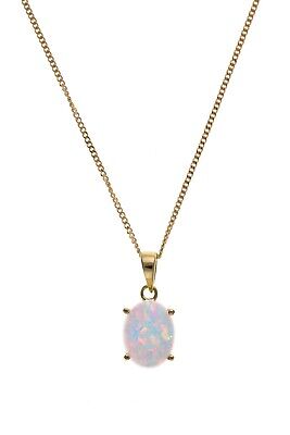 Yellow Gold Opal Pendant Oval Solitaire Hallmarked 18" Chain British Made