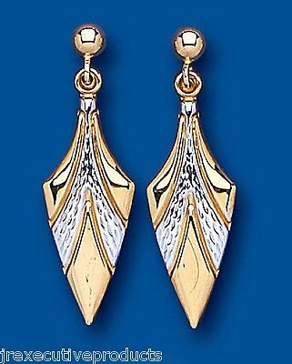 Two Colour Spearhead Drop Earrings 9ct Yellow and White Gold Drops Hallmarked