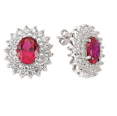 Ruby Earrings Silver Cluster Stud Sterling Silver Studs 21 x 19mm