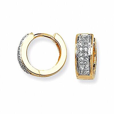 Men's Earrings Diamond Huggie Earrings 9 Carat Yellow Gold Hoop Earrings 0.15ct