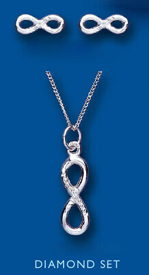 Real Diamond Infinity Pendant and Earrings Sterling Silver 925 Hallmark 16 - 18"