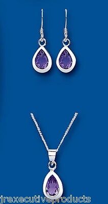 Amethyst Pendant and Drop Earrings Set Solid Sterling Silver