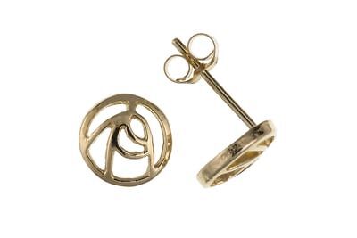 9ct Mackintosh Stud Earrings Yellow Gold Rose Design Studs British Made