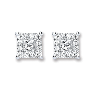 Real Diamond Square Earrings 18ct White Gold 6.6mm 0.50ct Natural Mined Diamonds