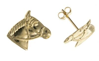 Yellow Gold Horsehead Stud Earrings Solid 9 Carat Studs British Made