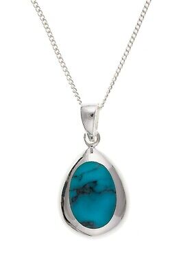 Sterling Silver Turquoise Pendant 18" Chain 925 Hallmark British Made