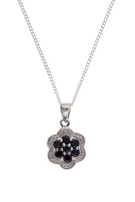 Sapphire Pendant Sapphire and Diamond Necklace Solid Sterling Silver Pendant