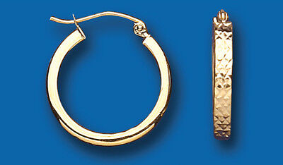 Hoop Earrings Yellow Gold Hoops Creole Diamond Cut 20mm Hallmarked