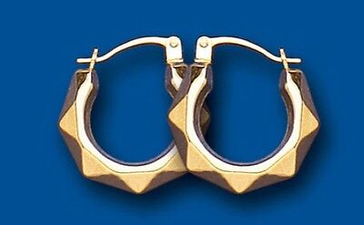 Hoop Earrings Yellow Gold Creole Hexagon Design 16mm Hallmarked