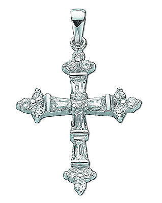 Sterling Silver Baguette Cut Gemstone Cross Pendant 23 x 38mm 925 Hallmark