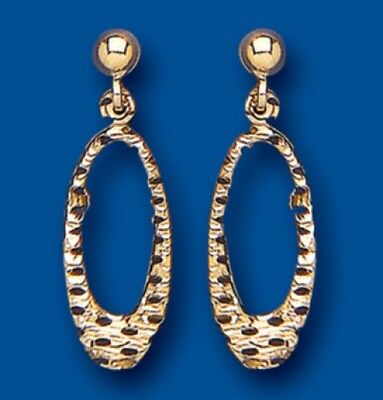 Yellow Gold Textured Drop Earrings Drops Dangly Open Design Hallmarked
