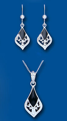 Onyx Pendant and Earrings Set Solid Sterling Silver