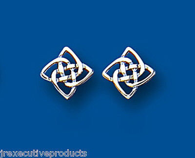 White Gold Celtic Stud Earrings Square Studs Slid 9 Carat British Made