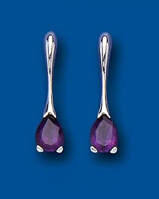 Sterling Silver Amethyst Earrings Pear Drop Natural British Made 925 hallmark