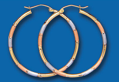 Hoop earrings Rose Yellow White Gold Multi Tone Hoops Creole 35mm Hallmarked