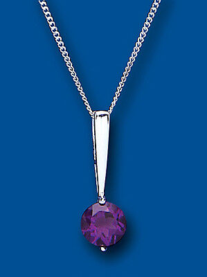 Real Amethyst Silver Pendant Necklace Solitaire Natural Stone 925 Hallmark