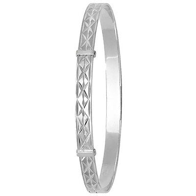 Ladies Round Diamond Cut Expandable Bangle Solid Sterling Silver