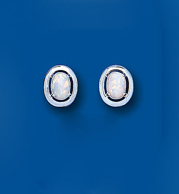 Solid Silver Opal Earrings Stud Studs Oval 9 x 7mm 925 hallmark