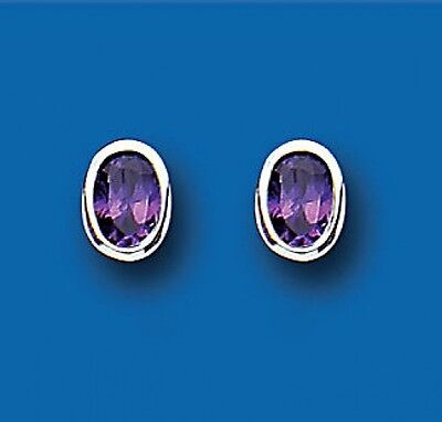 Real Amethyst Silver Earrings Oval Stud 925 Hallmark Studs