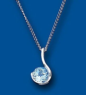 Blue Topaz Silver Pendant Necklace Real Stone 925 Hallmark British Made
