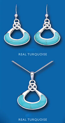 Turquoise Pendant and Drop Earrings Set Solid Sterling Silver