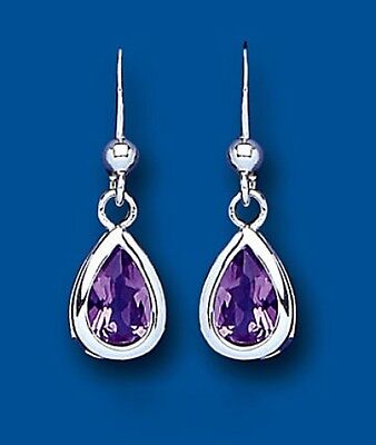 Sterling Silver Amethyst Earrings Natural Stone Drops British Made 925 hallmark