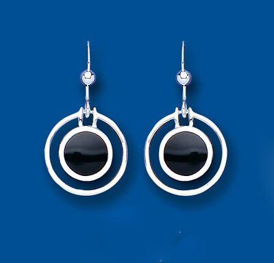 Sterling Silver Onyx Earrings Natural Stone Drops 925 Hallmark British made