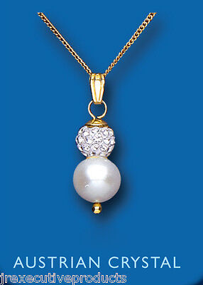 Freshwater Pearl Crystal Pendant Yellow Gold Necklace 18" Chain Hallmarked