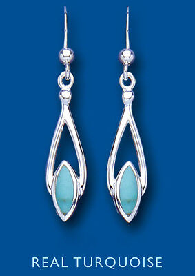 Real Turquoise Silver Earrings Drop Natural Stone Drops 925 Hallmark