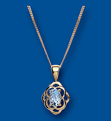Celtic Blue Topaz Pendant Yellow Gold 18" Chain Hallmarked British Made