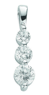 Three Stone Trilogy Pendant Solid Sterling Silver Rhodium Plated Necklace