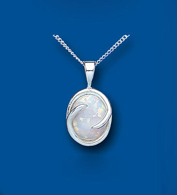 Sterling Silver Opal Pendant 925 Hallmark 18" Chain British made