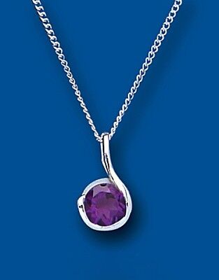 Real Amethyst Silver Pendant Necklace Solitaire 18" Chain 925 Hallmark