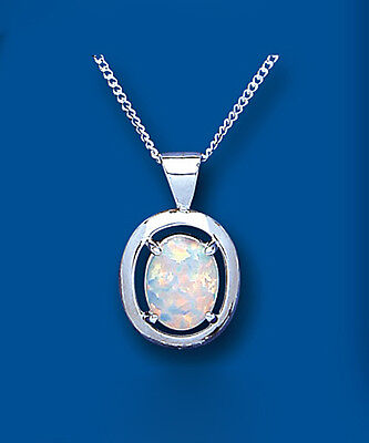 Sterling Silver Opal Pendant 18" Chain 925 Hallmark British made