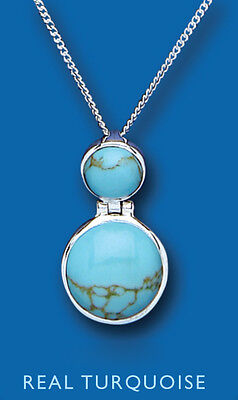 Real Turquoise Silver Pendant Necklace 925 Hallmark 18" Chain Natural Stone