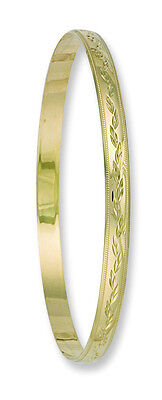 Bangle Solid Yellow Gold Ladies D Shape Engraved Bracelet